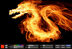 Desenho Fogo<br><br>Editor simula o desenho de chamas. Ao vivo de escova constantemente e de forma aleatoria desenha uma imagem abstrata